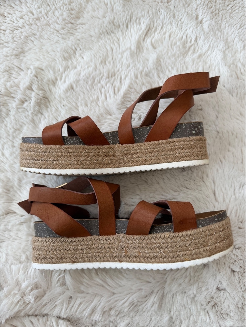 Patrizia Brown Leather Platform Sandals with Jute Wrapped Sole